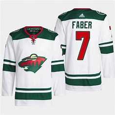 Men%27s Minnesota Wild #7 Brock Faber White Stitched Jersey Dzhi